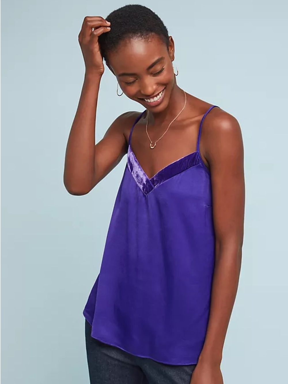 Floreat Purple V-Neck Velvet-Trim Camisole